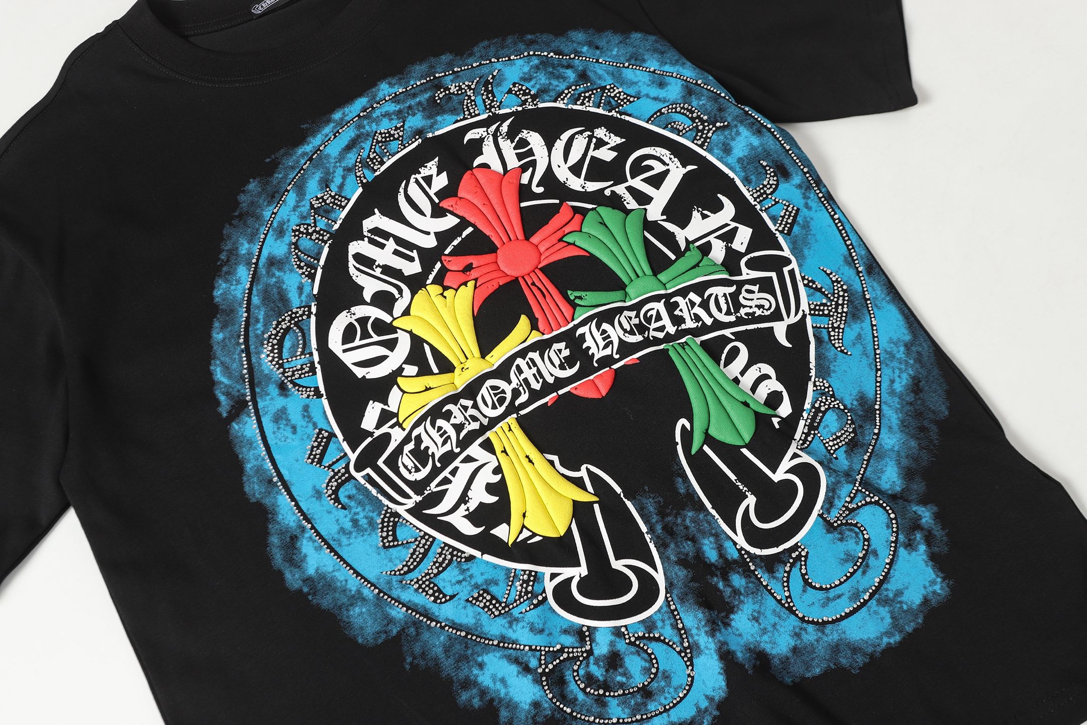 Blue Halo Triple Colored Cross Black T-Shirt™