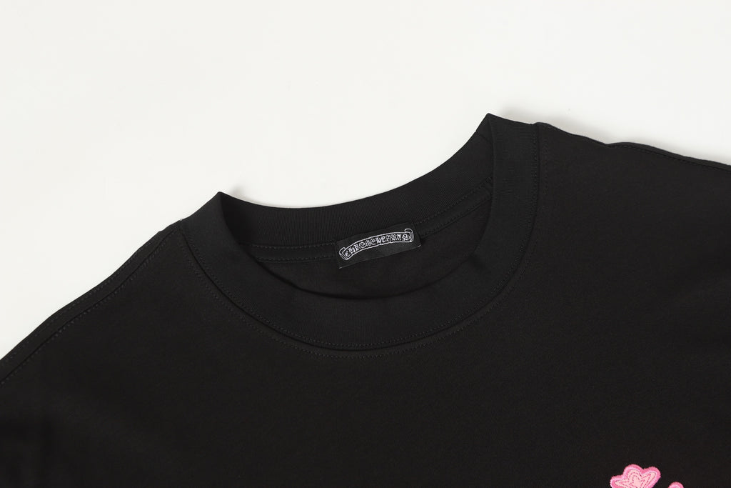 Pink Embroidered Logo Metal Cross Black T-Shirt™
