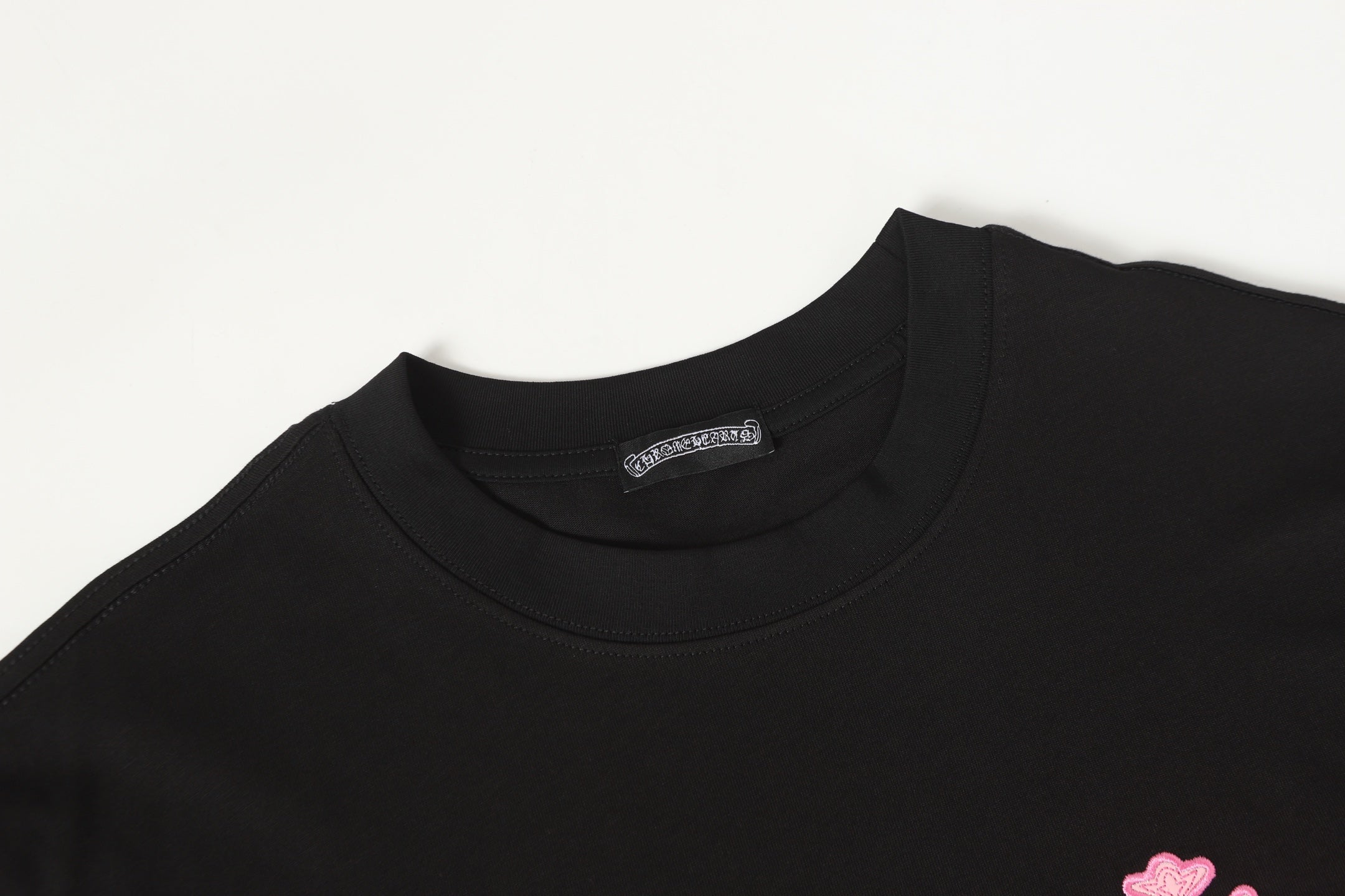 Pink Embroidered Logo Metal Cross Black T-Shirt™