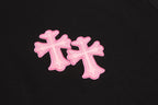 Pink Embroidered Logo Metal Cross Black T-Shirt™
