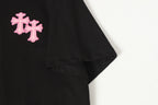 Pink Embroidered Logo Metal Cross Black T-Shirt™
