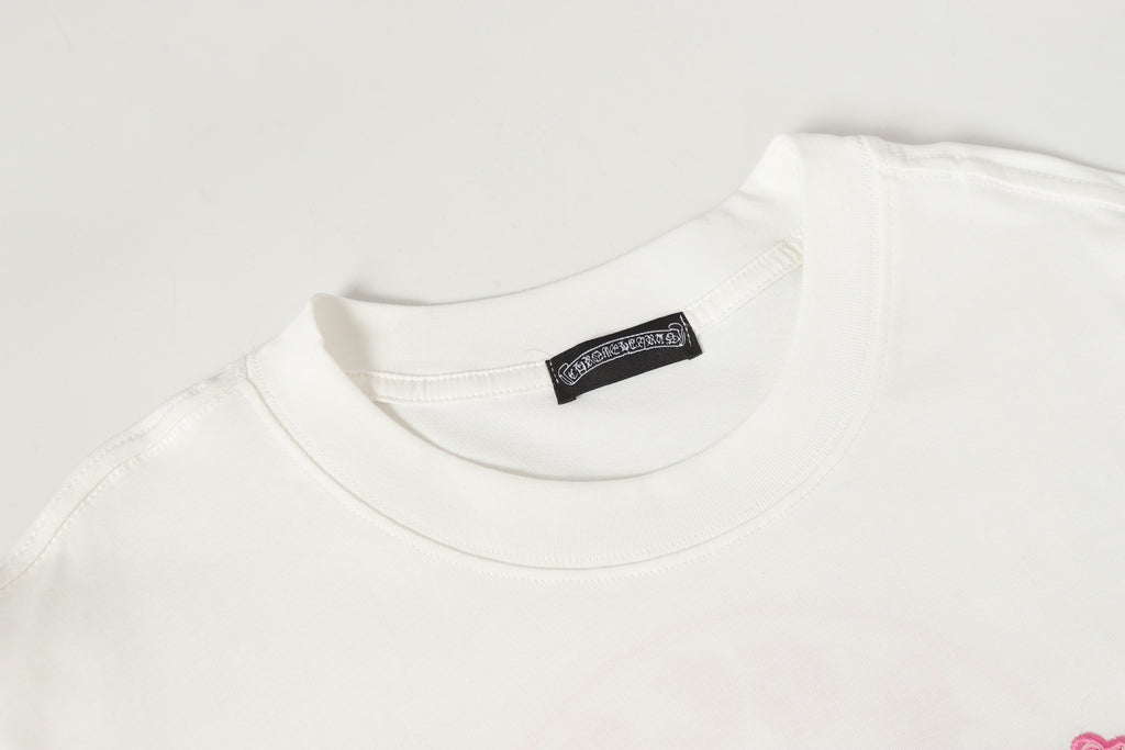 Pink Embroidered Logo Metal Cross White T-Shirt™
