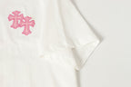 Pink Embroidered Logo Metal Cross White T-Shirt™