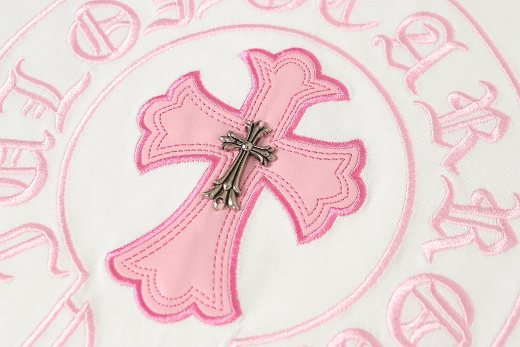 Pink Embroidered Logo Metal Cross White T-Shirt™