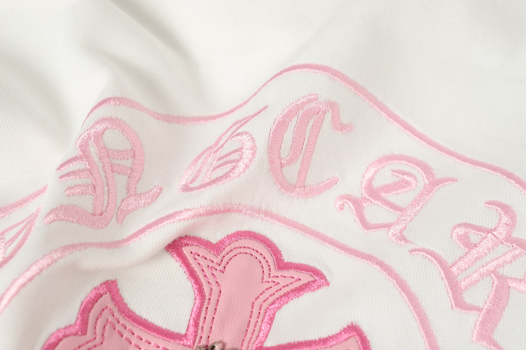 Pink Embroidered Logo Metal Cross White T-Shirt™