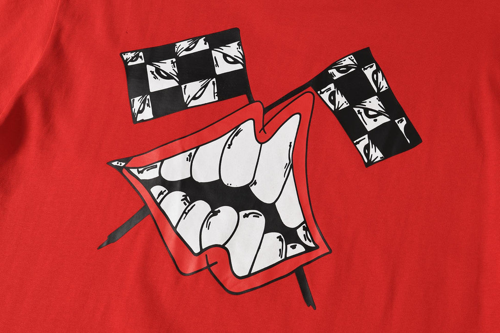 Checker Flag Mouth Graphic Pocket Red T-Shirt™