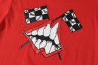 Checker Flag Mouth Graphic Pocket Red T-Shirt™