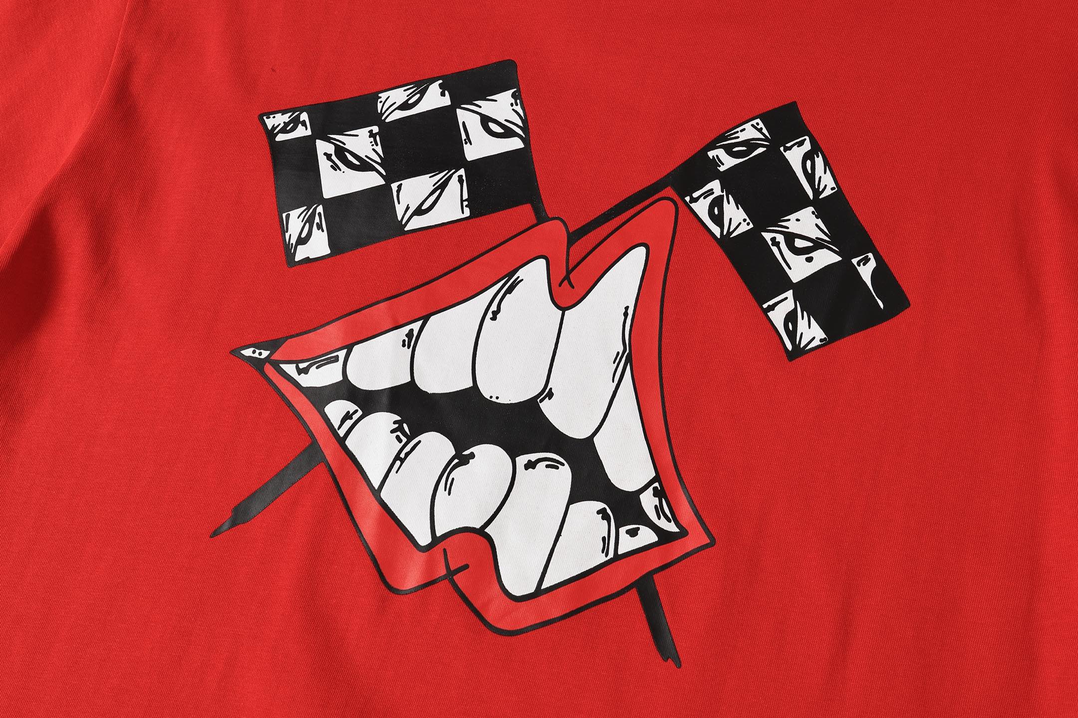 Checker Flag Mouth Graphic Pocket Red T-Shirt™