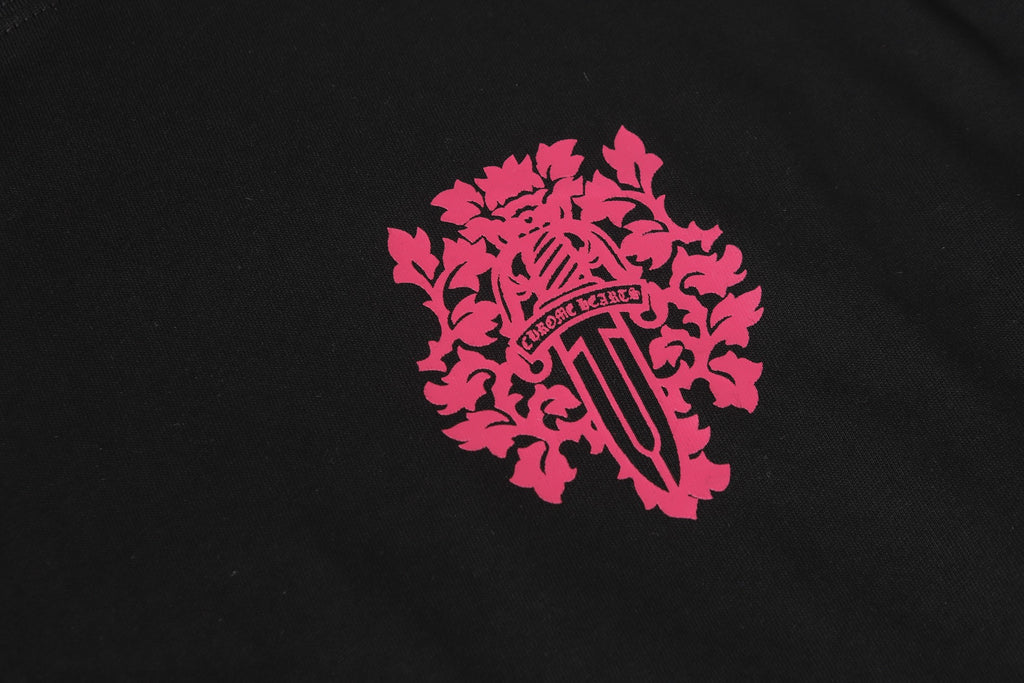 Ornate Pink Dagger Typography Black T-Shirt™