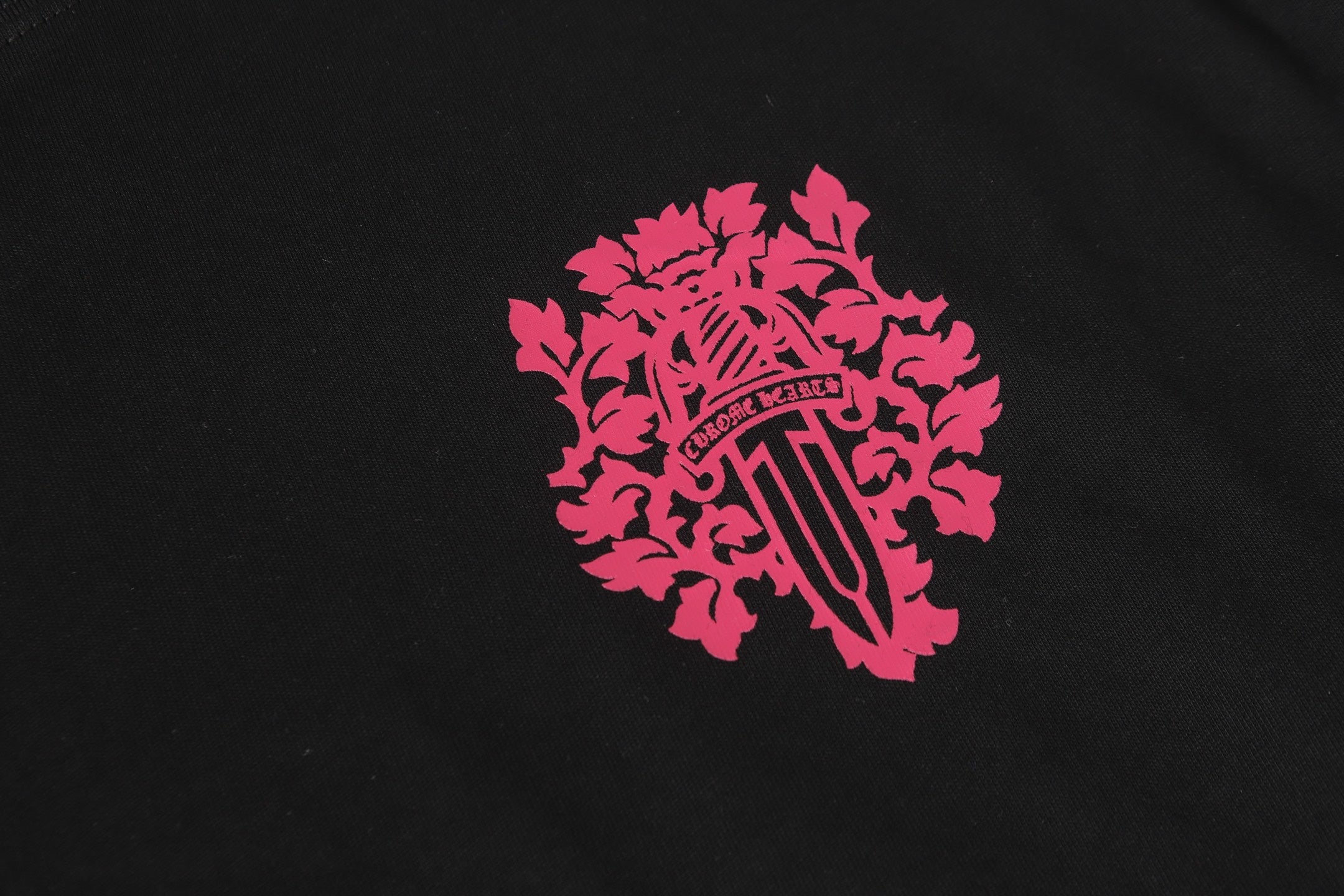 Ornate Pink Dagger Typography Black T-Shirt™