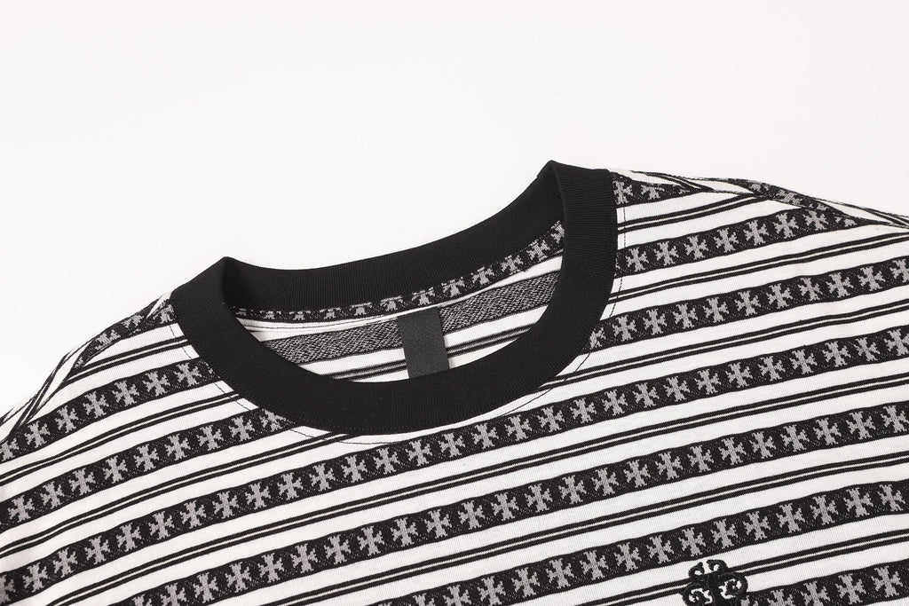 White Stripe Cross Pattern T-Shirt™
