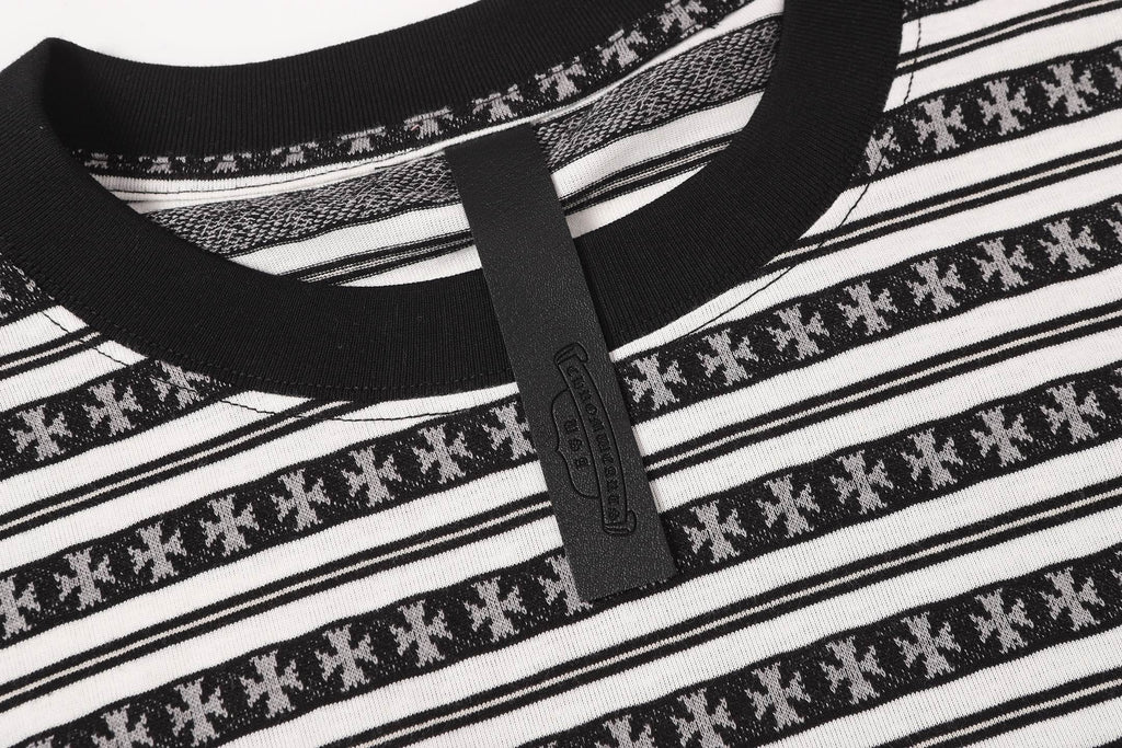 White Stripe Cross Pattern T-Shirt™