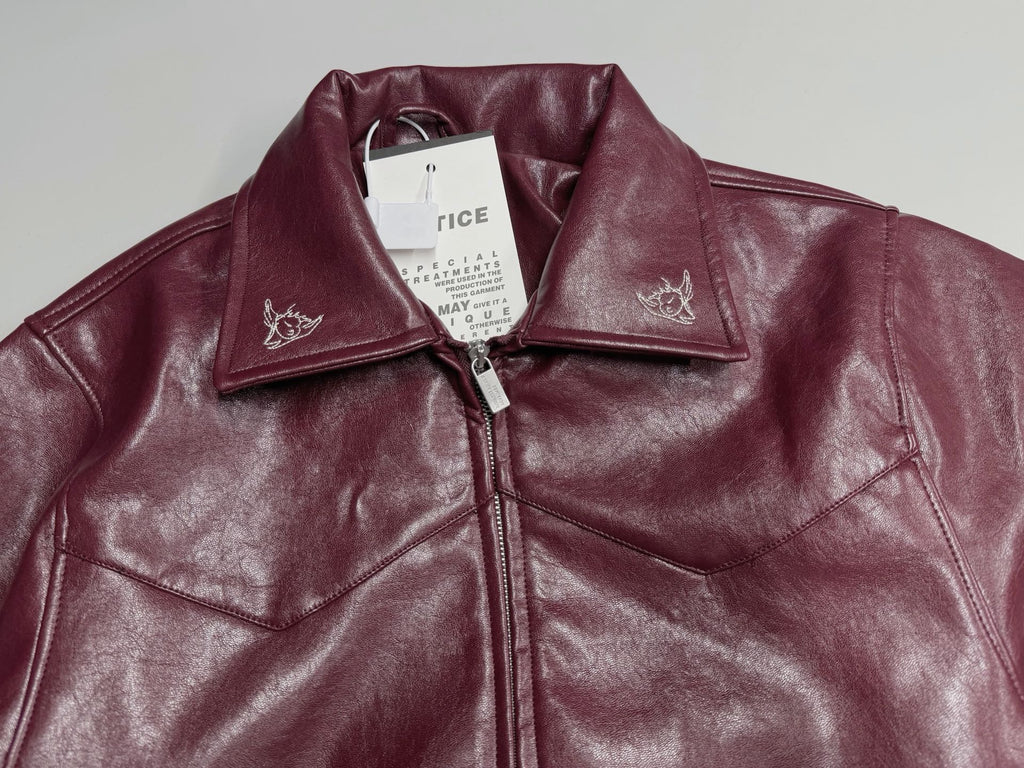 ER* Embroidered Graphic Burgundy Leather Jacket™
