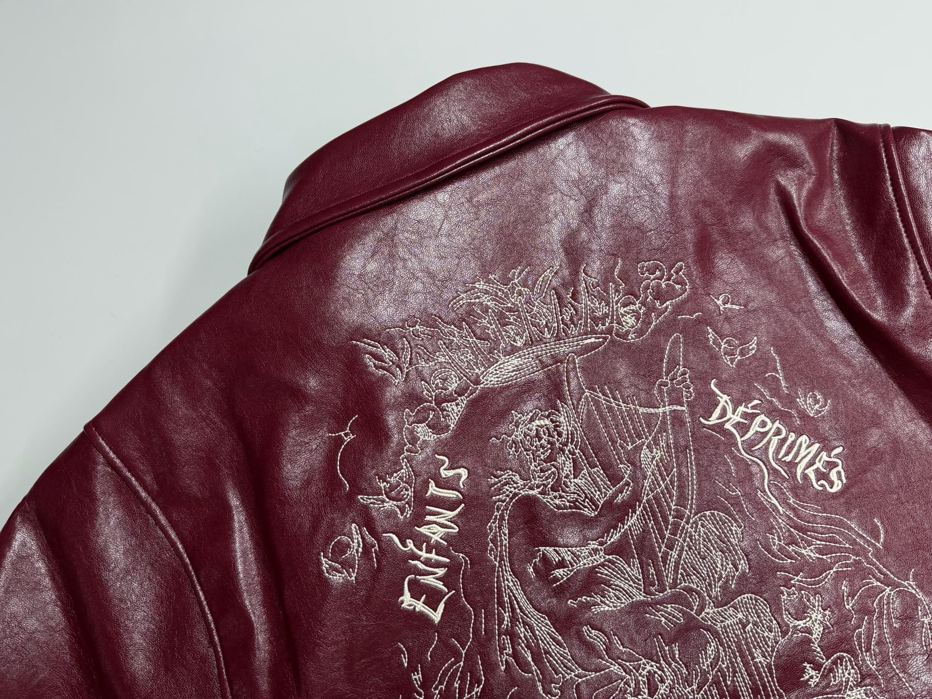 ER* Embroidered Graphic Burgundy Leather Jacket™