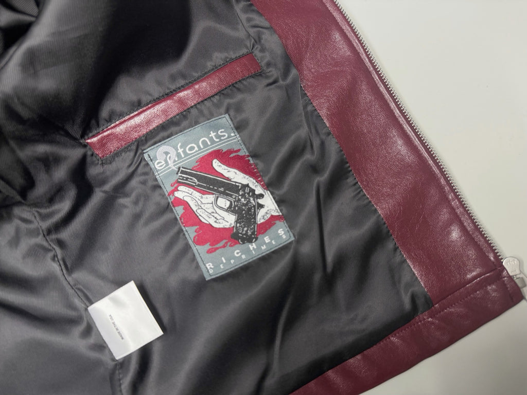 ER* Embroidered Graphic Burgundy Leather Jacket™