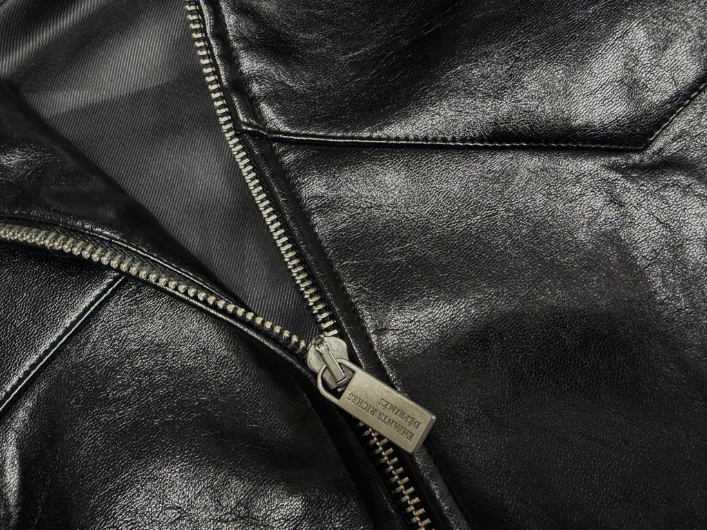 ER* Embroidered Graphic Black Leather Jacket™