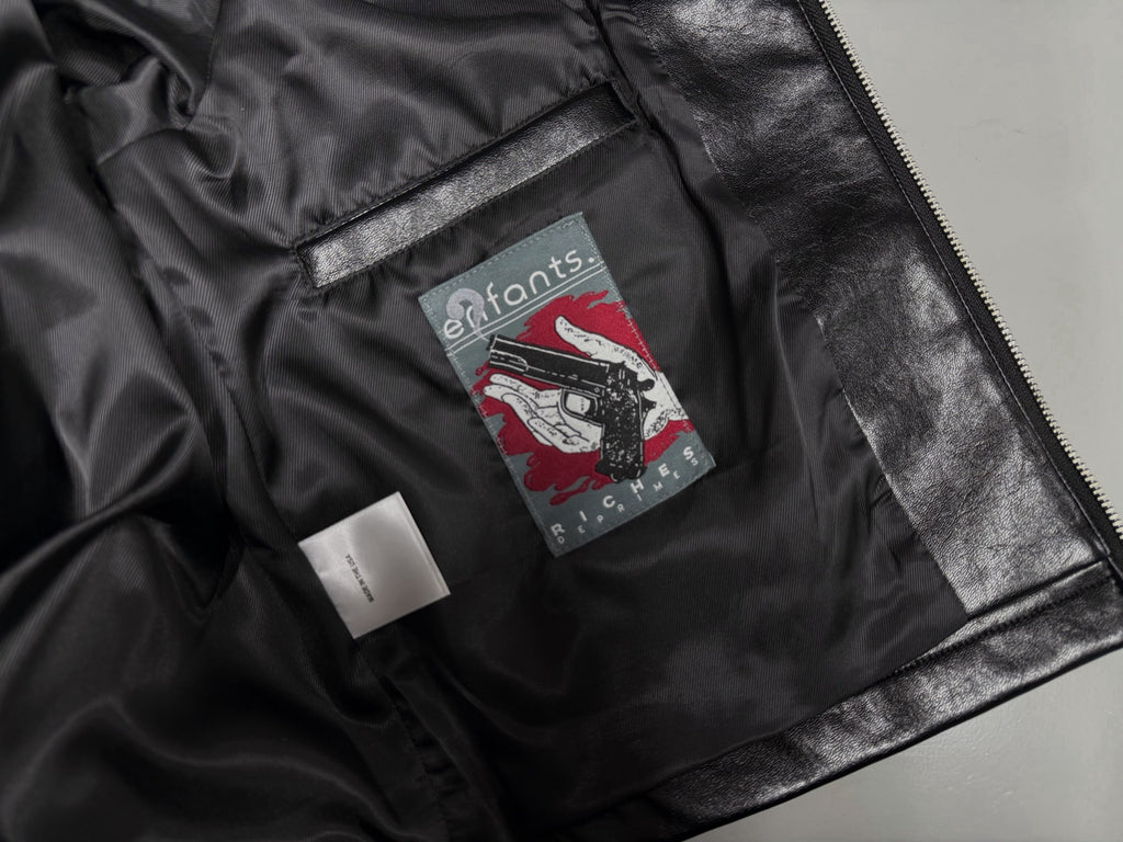 ER* Embroidered Graphic Black Leather Jacket™