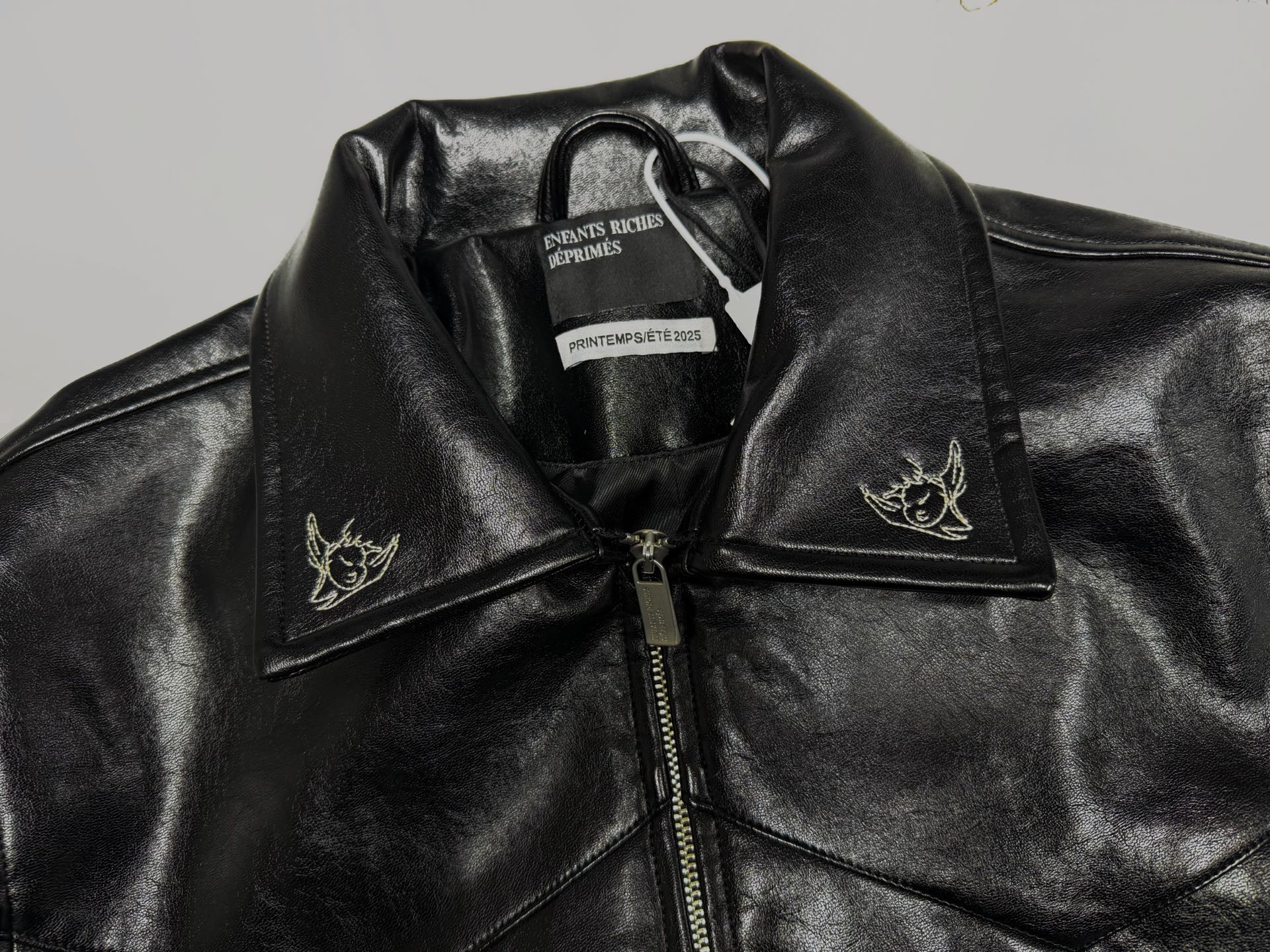 ER* Embroidered Graphic Black Leather Jacket™