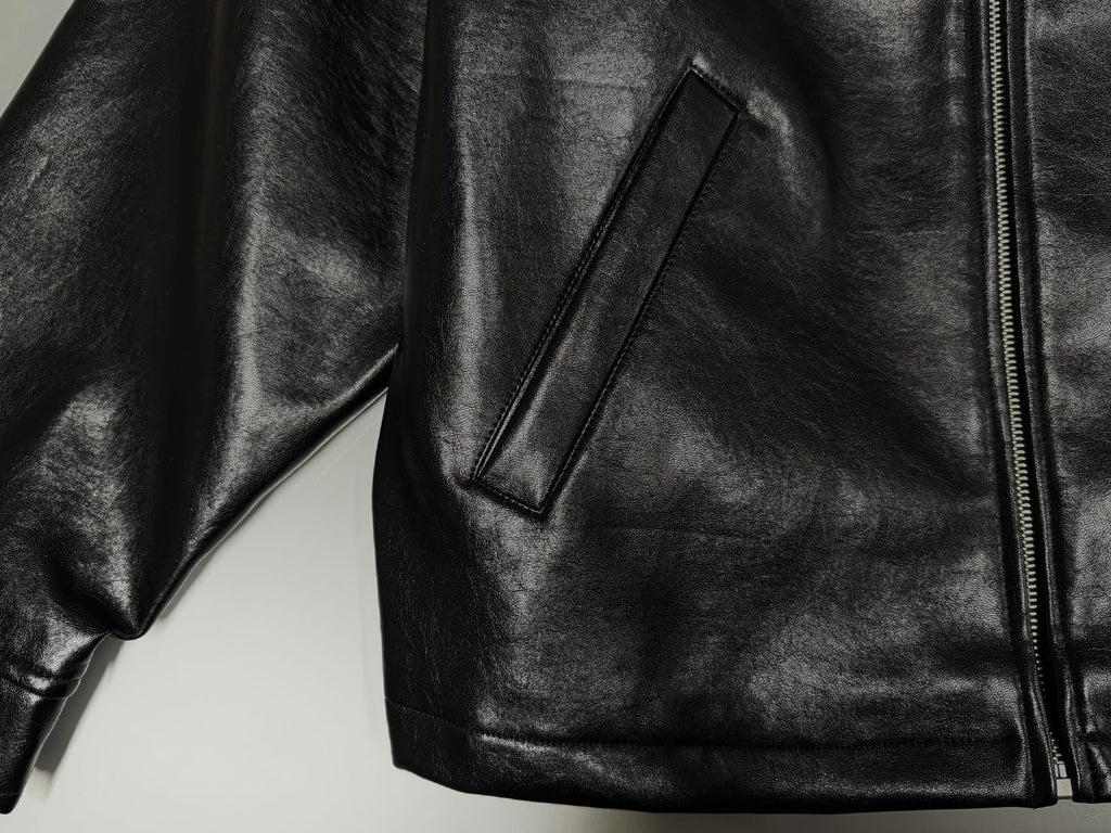 ER* Embroidered Graphic Black Leather Jacket™