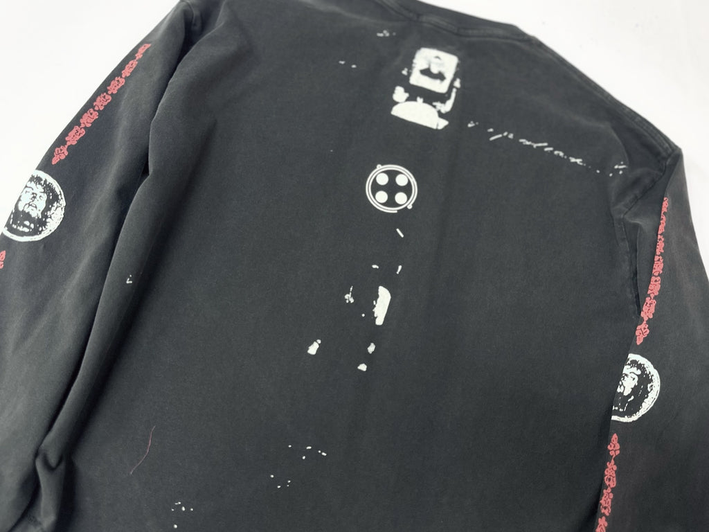 ER* Sleeve Print Washed Black Long Sleeve Shirt™