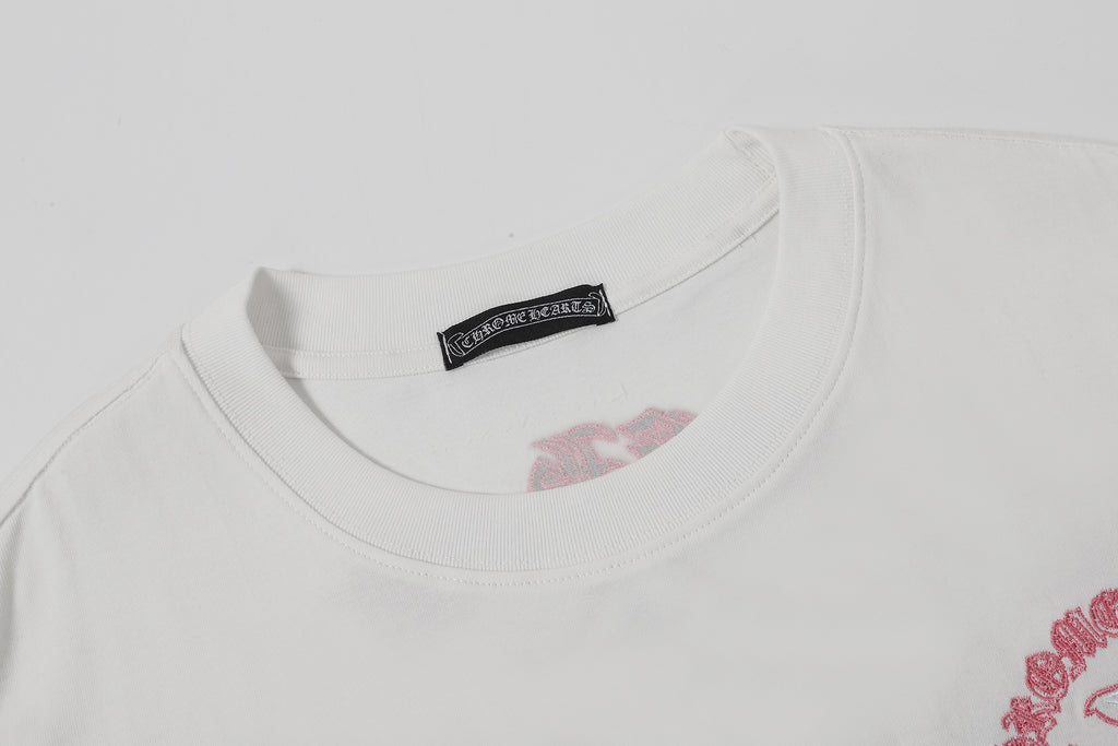 Pink & White Embroidered Cross White T-Shirt™