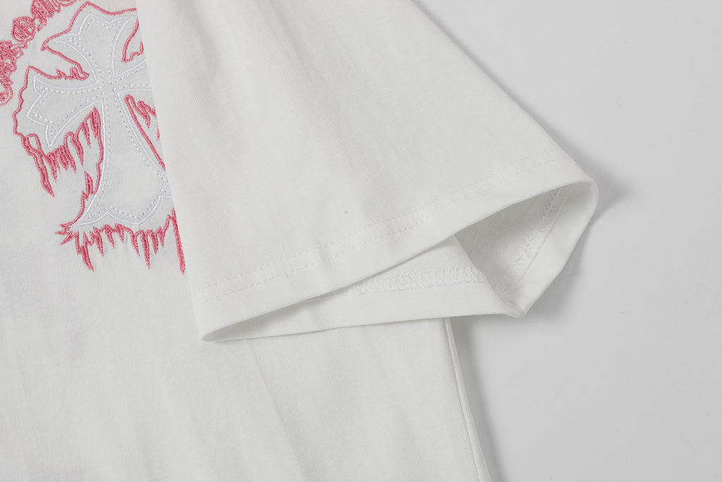 Pink & White Embroidered Cross White T-Shirt™