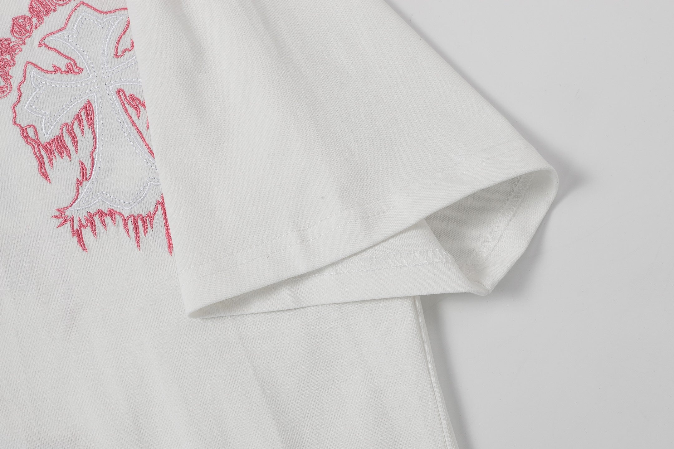 Pink & White Embroidered Cross White T-Shirt™