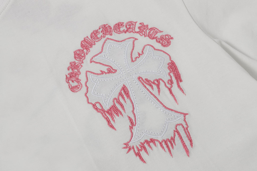 Pink & White Embroidered Cross White T-Shirt™