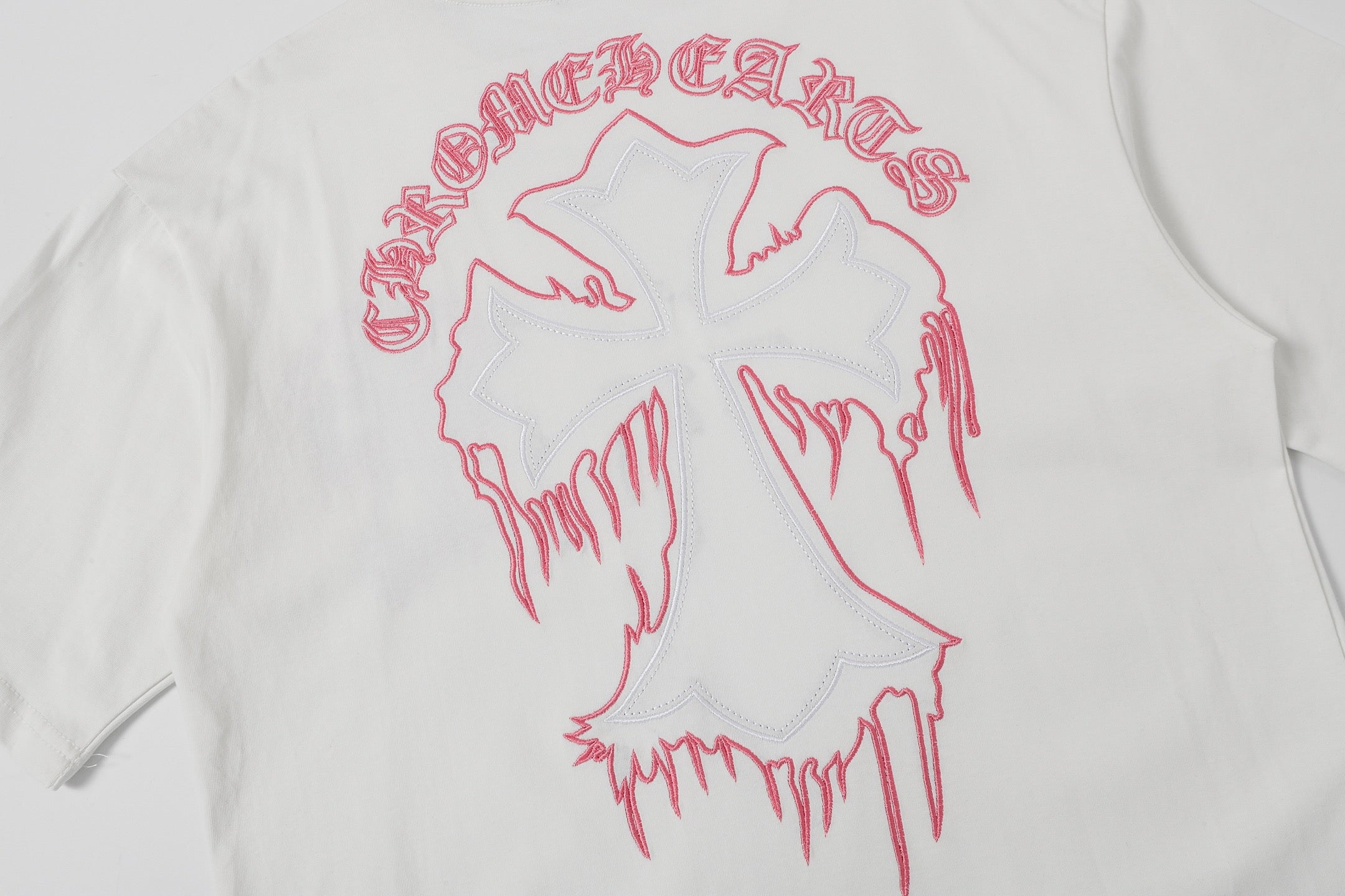 Pink & White Embroidered Cross White T-Shirt™