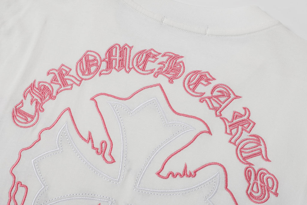 Pink & White Embroidered Cross White T-Shirt™