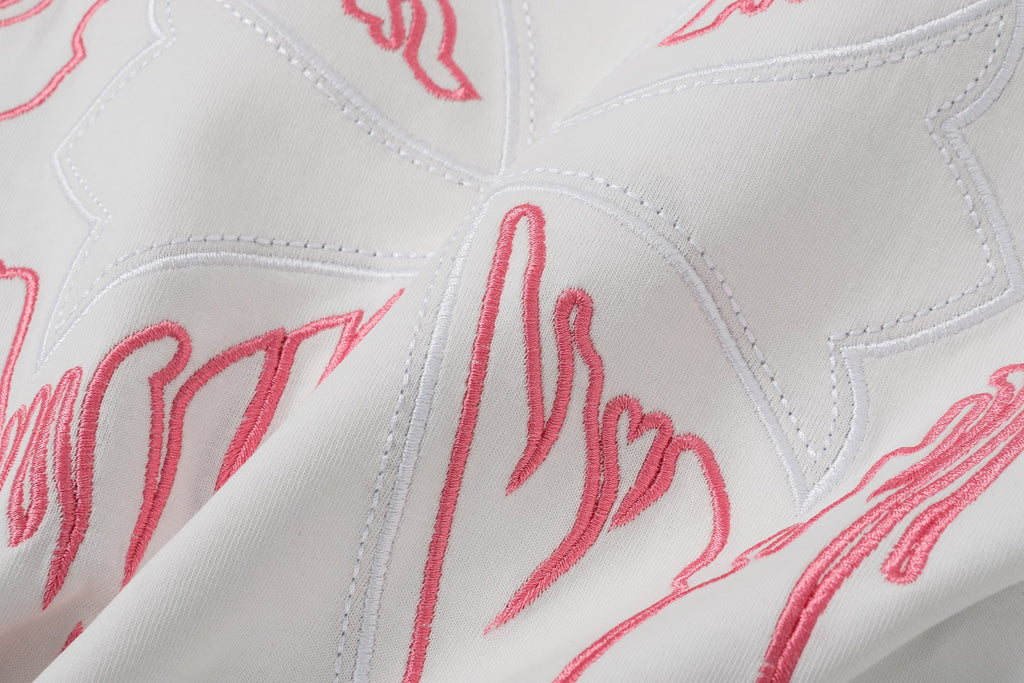 Pink & White Embroidered Cross White T-Shirt™