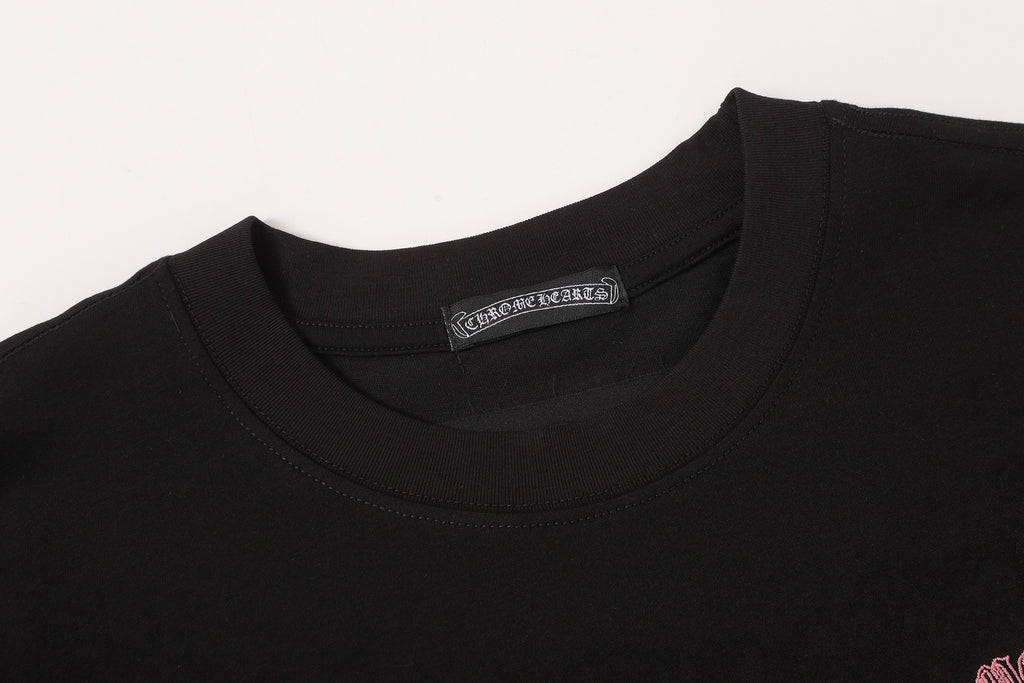 Pink & Black Embroidered Cross Black T-Shirt™