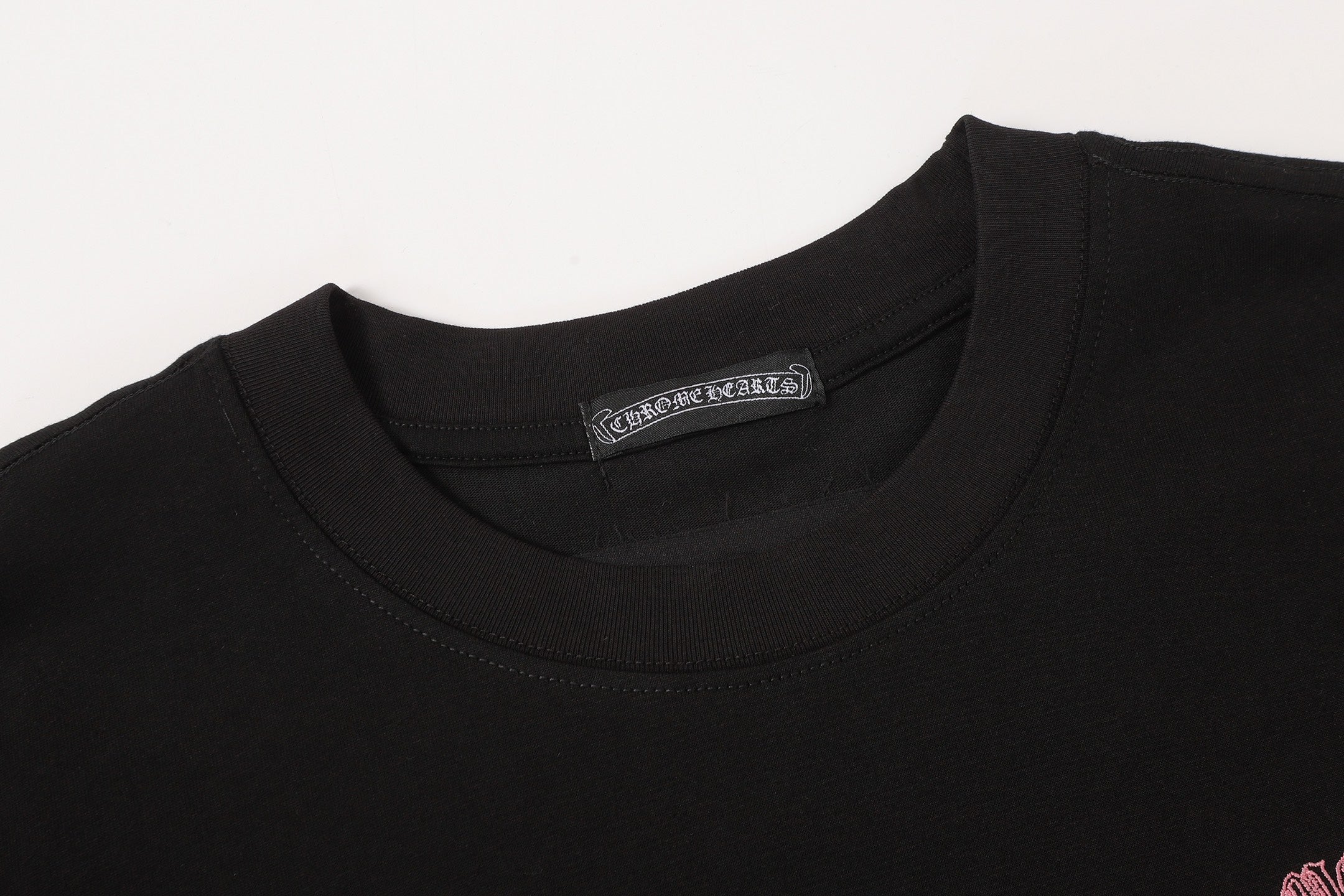 Pink & Black Embroidered Cross Black T-Shirt™