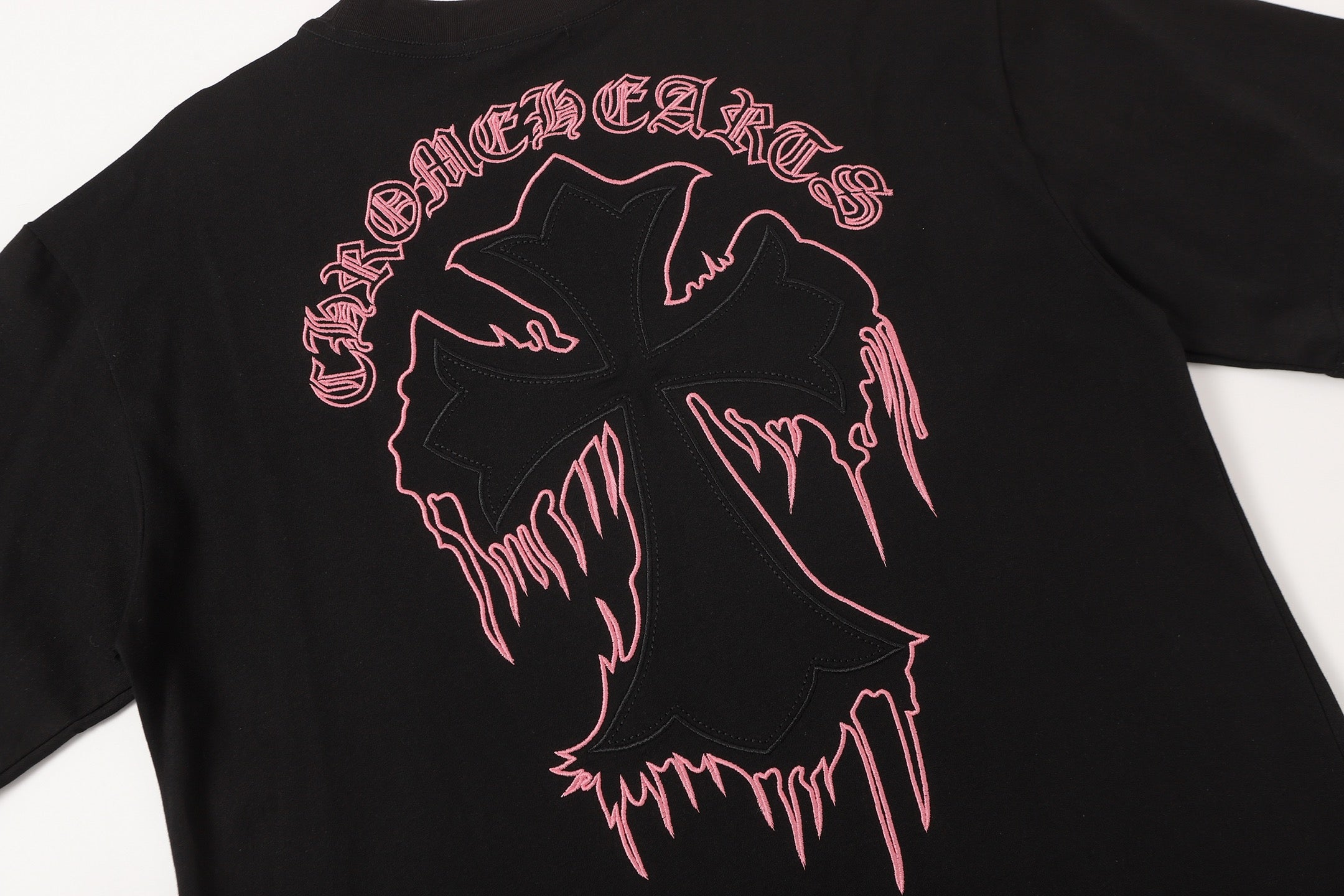Pink & Black Embroidered Cross Black T-Shirt™