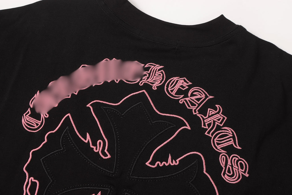 Pink & Black Embroidered Cross Black T-Shirt™