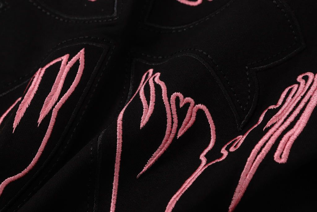 Pink & Black Embroidered Cross Black T-Shirt™