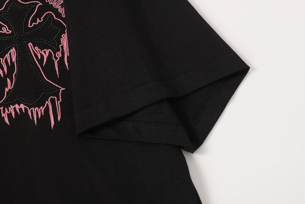 Pink & Black Embroidered Cross Black T-Shirt™