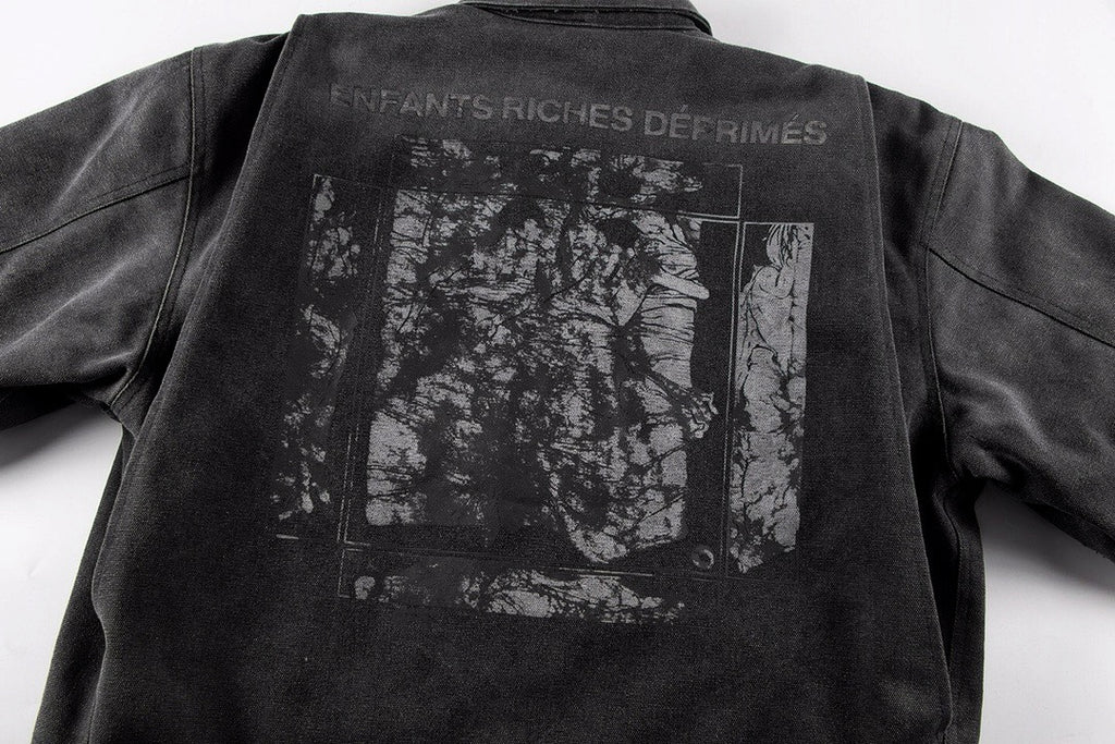 ER* Distressed Back Graphic Black Work Jacket™