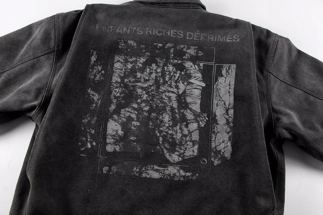 ER* Distressed Back Graphic Black Work Jacket™
