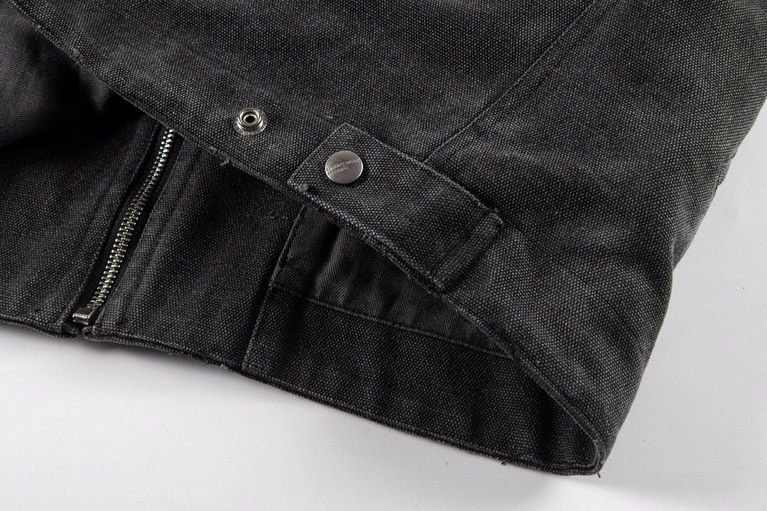 ER* Distressed Back Graphic Black Work Jacket™
