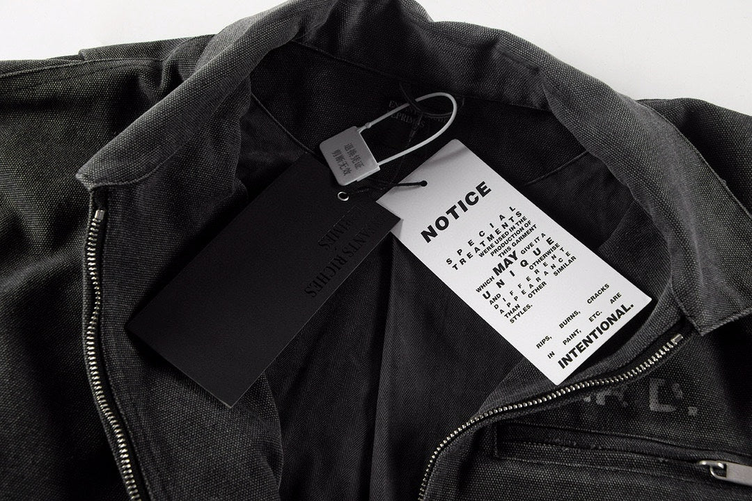 ER* Distressed Back Graphic Black Work Jacket™