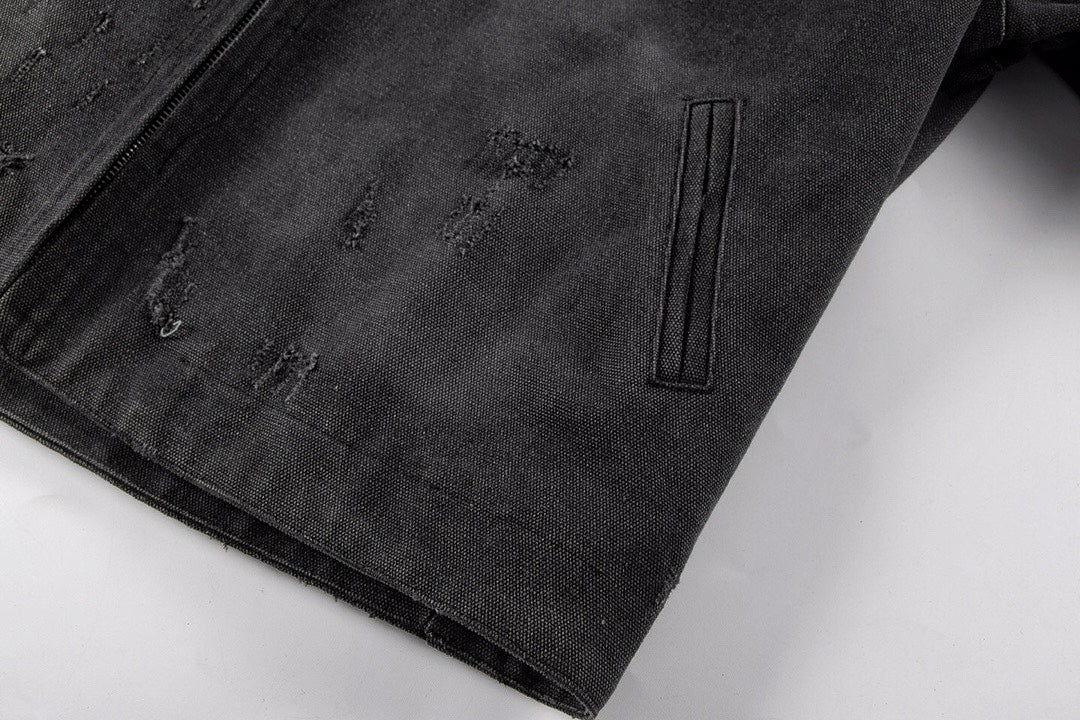 ER* Distressed Back Graphic Black Work Jacket™