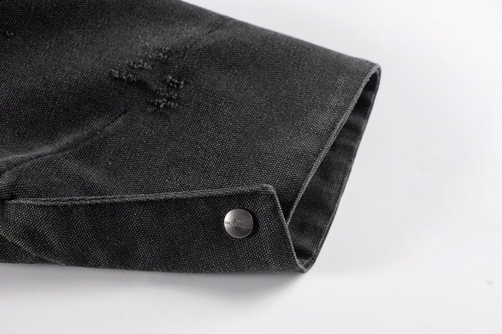 ER* Distressed Back Graphic Black Work Jacket™