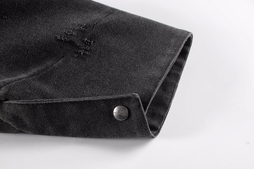 ER* Distressed Back Graphic Black Work Jacket™