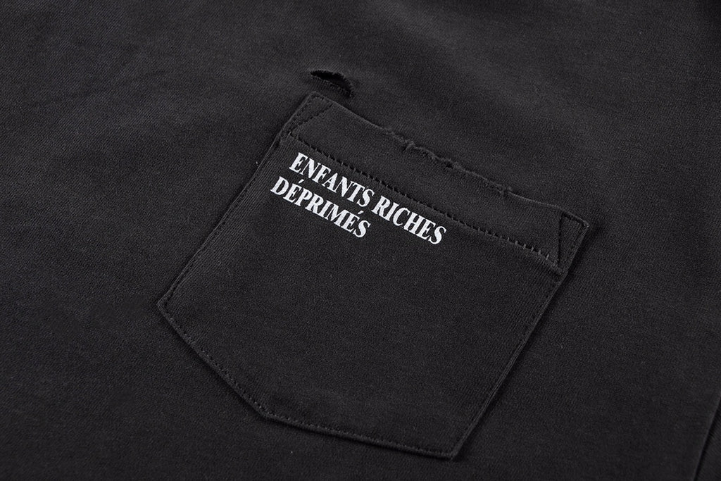 ER* Distressed Pocket Black T-Shirt™*