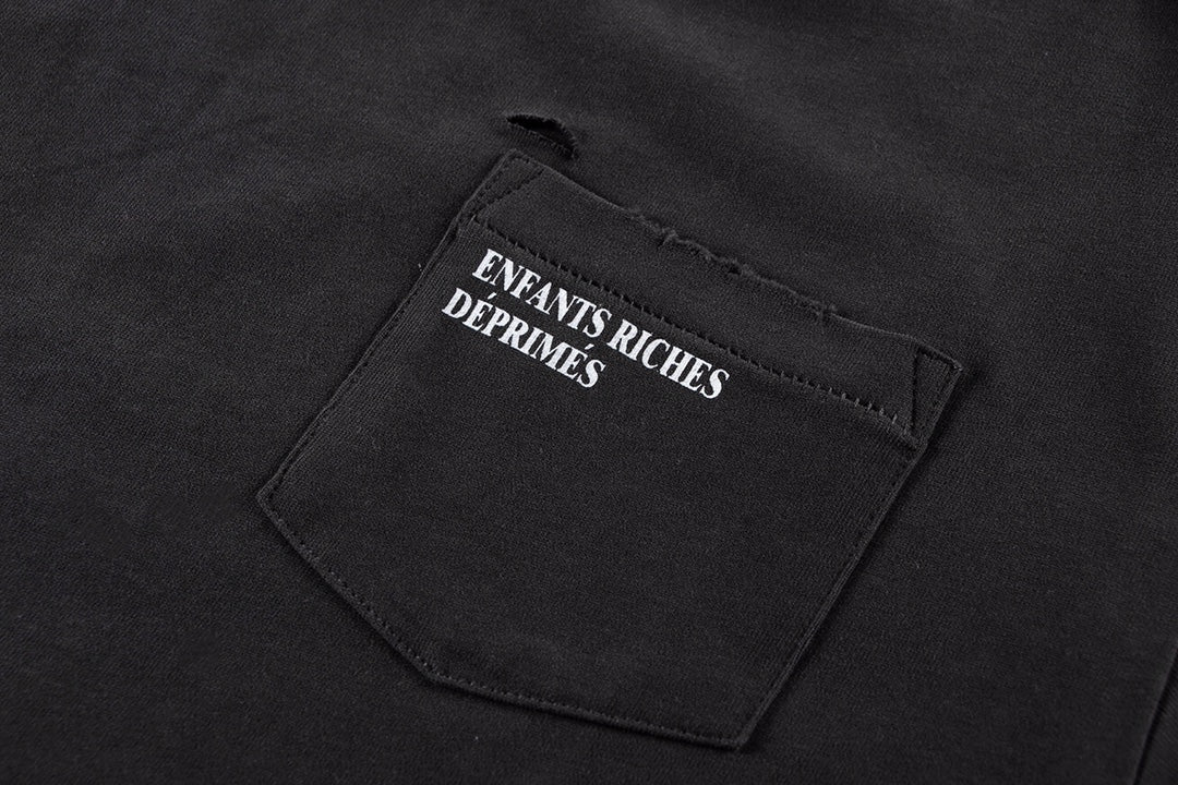 ER* Distressed Pocket Black T-Shirt™*