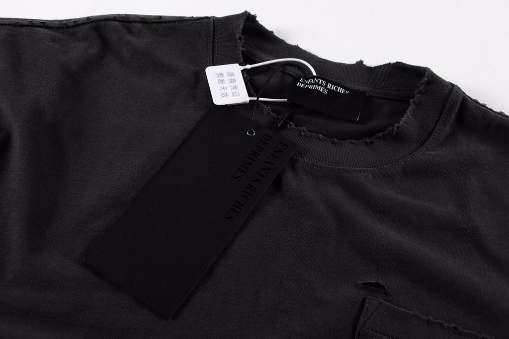 ER* Distressed Pocket Black T-Shirt™*
