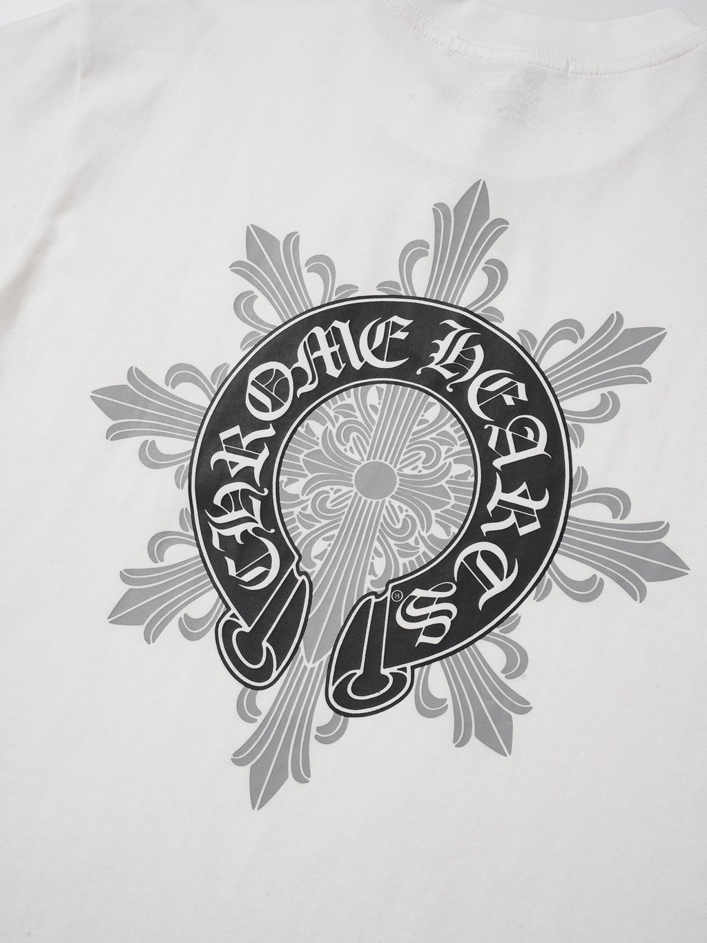 Black Horseshoe Ornate Cross White T-Shirt™