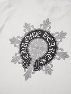 Black Horseshoe Ornate Cross White T-Shirt™