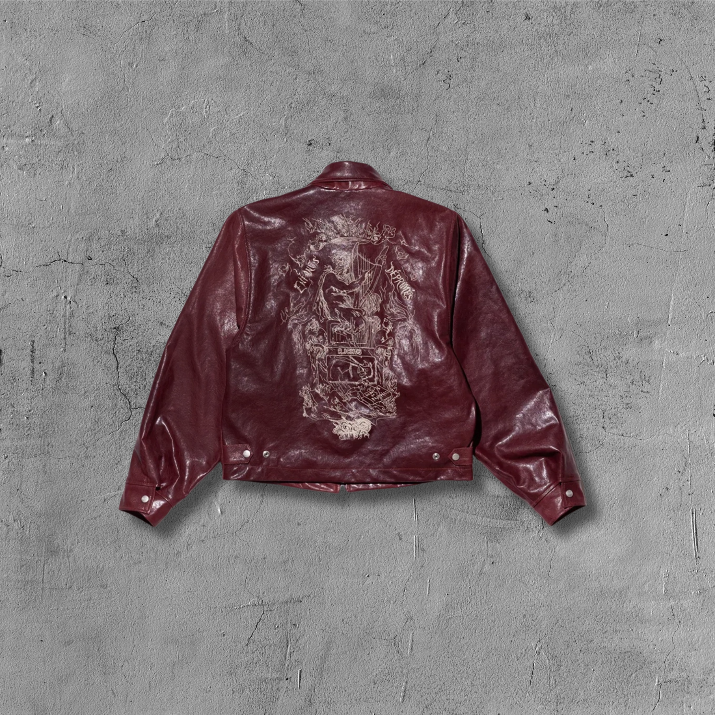 ER* Embroidered Graphic Burgundy Leather Jacket™